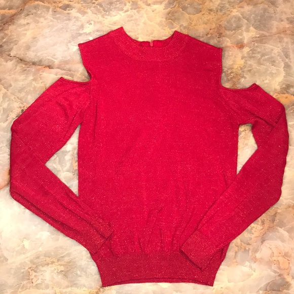 Red Open Shoulder Sweater - Picture 1 of 4